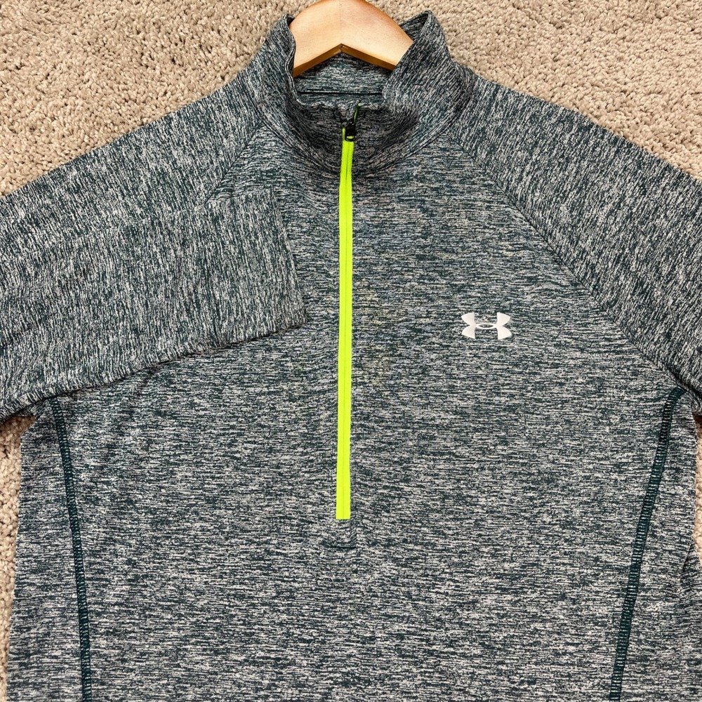 Under Armour Pullover Men Large Green Heathered Long Sleeve 1/4 Zip HeatGear EUC